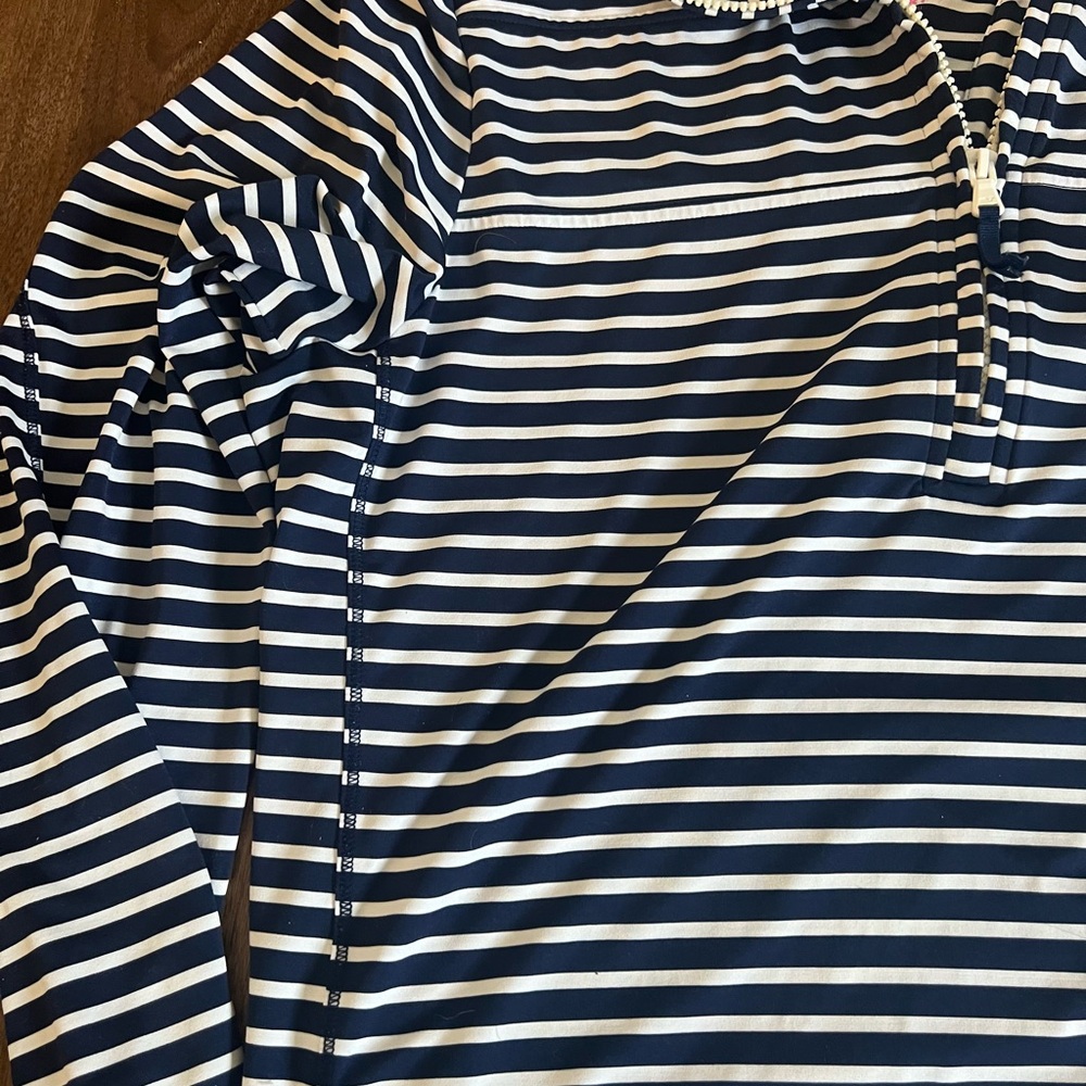 Vineyard Vines Navy and White Striped Half-Zip - Picture 2 of 4